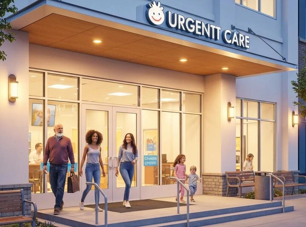Modern urgent care clinic exterior in Columbus, showcasing accessibility and community focus