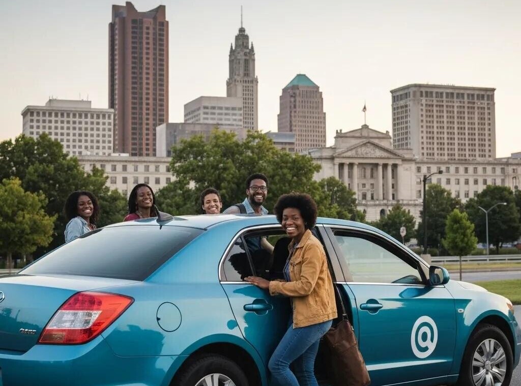 Rideshare vehicle in Columbus with passengers, highlighting convenience and local transportation options